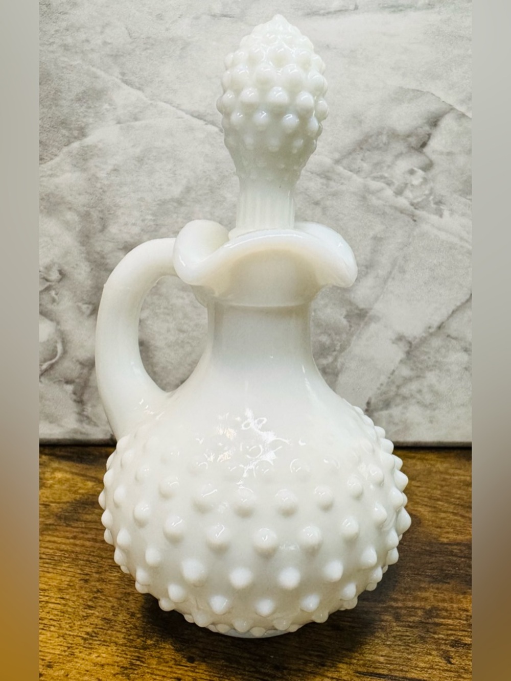 Vintage Avon White Milk Glass Hobnail Cruet Decanter w/ Stopper 5” Bottle